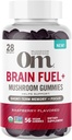 Om Mushroom Superfood Cérebro Combustível+ chicletes, 28 Servings, Framboesa Gummy Suplemento com Mane Leão para memória e foco