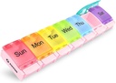 AUVON Weekly Pill Organizer Artrite Friendly, BPA Free Travel 7 Day Pill Box Case com Spring Open Design e grande compartimento para segurar vitaminas, óleo de fígado de bacalhau, suplementos e medicação