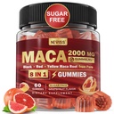 Maca Root chicletes recheados 2000mg para os homens mulheres Livre de açúcar □ Orgânico Preto, Vermelho, Amarelo Maca Root Supplement Gummy Chews com Ashwagandha Ginseng & Zinc ; Vegan, Não-GMO, Grapefruit Flavor, 60 Conde