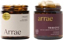Arrae Bloat + pacote tribiótico, Enzimas Digestivas de alívio de entupimento, Gás e indigestão alívio, Probióticos para as mulheres, Suporte para equilíbrio de pH vaginal, imune e saúde feminina, 60 cápsulas cada