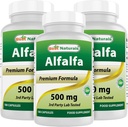 Melhor Natural Alfalfa Verde Super Food 500 mg 180 Cápsulas (180 Count of 3))