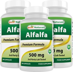 Melhor Natural Alfalfa Verde Super Food 500 mg 180 Cápsulas (180 Count of 3))