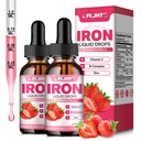 Suplemento de Ferro Líquido para Mulheres Homens & Crianças Gotas de Ferro Multivitamínico com Folato, Vitamina C, B6, B12, Zinco para Anemia, Deficiência de Ferro, Construtor de Sangue, Energia - Natural Morango Flavor, Vegan 4 Fl Oz