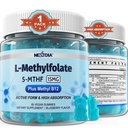 L-MetilFolato 15mg & pastilhas de metilo B12, metilado B1, B2, B6 Multivitamins - Active 5-MTHF & alta absorção - Suporta o gene MTHFR, Cognição, Níveis de Homocisteína, Metabolismo de Folato, Vegan, 60 Cts