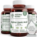 Natural Nutra R-Alpha ácido lipoico, melhorar a saúde óssea e cardíaca, melhorar a função de memória, melhorar a função nervosa contribui para a saúde geral, Glúten livre 100 mg, 60 Vegan e tablets vegetarianos.