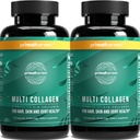 Primal Harvest 2 Pack, Pílulas de Colágeno Multi para Mulheres e Homens (Tipo I, II, III, V, X) Suplementos de Colágeno para Mulheres e Homens, 120 Cápsulas w/Vitamin C para Cabelo, Pele, unhas Pílulas de Colágeno