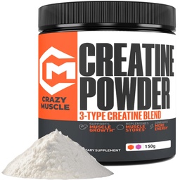 Crazy Muscle Creatine Monohydrad Powder, 5000mg Premium 3X TrêsAtine Pré-Aperfeiçoamento Mass Gainer, Alta Absorção Fácil de Tomar Pó Desempenho Optimum para Homens e Mulheres, 30 Servings