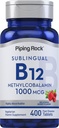 Piping Rock Vitamina B12 Tablets sublinguais (1000 mcg) 400 comprimidos (Suplemento Metilcobalamina para Mulheres e Homens)