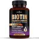 NOVA IDADE Biotina Colágeno Queratina Ácido hialurônico - 50.000mcg Crescimento do cabelo Vitaminas para homens e mulheres, unhas, cabelo, Vitaminas da pele e bloqueador DHT com vitamina E Ácido Fólico Pumpkin Seed HSH - 90 Contagem