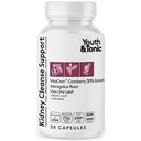 Juventude & Tônico Rim Cleanse & Detox Suplemento com extrato de cranberry - Suporta saúde do trato urinário, bexiga e saúde renal - Vegan, Não-GMO - 30 pílulas vegetarianas
