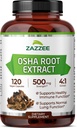 Zazzee OSHA Raiz 4:1 Extrato, 500 mg Força, 120 cápsulas Vegan, Fornecimento de 4 meses, concentrado e padronizado 4X Extrato, 100% vegetariano, Ligusticum porteri, All-Natural e não-GMO