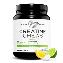 Mastigações mono-hidratadas da festa muscular Creatina - Vegan & Creatina Creatina sem glúten Mastiga para homens e mulheres - Deliciosos comprimidos de Creatina de Citrus-Flavored Creatina para o edifício muscular - Limão, 360 Tabs