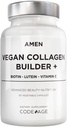 Amem planta-based Vegan Collagen Builder Suplemento - alimentos orgânicos inteiros, Lutein, Vitamina C, Biotina, Lisina, Proline Collagen Boosters - Cranberry orgânico, Limão, Morangueiro - Uma vez um dia - 30 Cápsulas