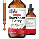 Wild & Organic Hawthorn Berry Tintura 600 mg - Liquid Hawthorne Berry Suplemento para o apoio geral - Vegan, Açúcar & Alcohol-Free Fruit Extract Drops - 4 fl oz