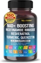 NAD+ Boosting Trans-Resveratrol Turmeric Quercetin Rosemary Bilberry Sage Green Tea Orégano Nettle Milk Thittle Black Pepper -150 Cápsulas- Made in USA
