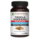 Pure Nutrition Triple Ginseng - uma combinação única e eficaz de Ginseng vermelho, Ginseng americano e Ginseng siberiano. 790mg por cápsula Embalagem de cápsulas de 60 Veg
