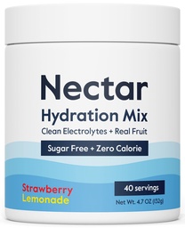 Pó de Eletrólitos Livres de Açúcar Néctar - Frutas Orgânicas Sem Açúcar ou Calorias - Hydration Powder for Deshydration Relief and Rehydration - Keto and Paleo (Strawberry Limonada 40 Serving Tub)