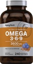 Piping Rock Omega 3 6 9 Suplementos para Mulheres e Homens .3600mg , 240 Cápsulas Softgel , Flax de peixe Boragem , Ultra Força , Não-GMO, Gluten Free