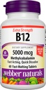 Webber Naturals Vitamina B12 5000 mcg, 60 contagem, comprimidos de dissolução rápida, suplemento de vitamina de suporte para o metabolismo energético, imune e saúde do coração, fórmula vegetariana, suprimento de 60 dias