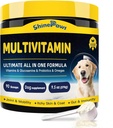 Vitaminas Cães, Pó de Multivitamina Dog, com Probióticos, Glucosamina, Omega 3, Gut de apoio, Joint & Mobility, Coceira Pele & Revestimento, Mineral & Antioxidante para a Saúde Imune, Suplementos de cães essenciais diários