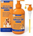 Óleo de salmão selvagem do Alasca para cães e gatos, óleo de peixe Omega 3 Suplementos com EPA & DHA para pele e casaco, imune, cérebro, conjunta e saúde do coração, cães e gatos Suplementos de óleo de peixe com bomba- 8 onças