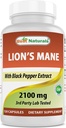 Best Naturals Lions Mane Mushroom Supplement 2100mg - 120 Cápsulas - Suporta Clareza Mental, Foco & Saúde Imune - Adicionado Pimenta Negra para Absorção Máxima