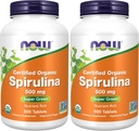 Now Suplementos, espirulina orgânica 500 mg com vitaminas, minerais e GLA (ácido gama-linolênico), 500 comprimidos (Pack de 2)