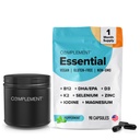 Complemento Vegan Multivitamins para Mulheres e Homens- Ómega 3 DHA+EPA, Vitamina B12, Vitamina D3 K2, Zinco, Selênio, Magnésio, Suplemento de Iodo- Suporte Imune- 90 Contagem, Inclui Jar