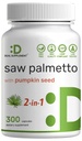 Saw Palmetto Suplemento com semente de abóbora, 300 Cápsulas, Promove a saúde da próstata, Bloqueador DHT, vitaminas de crescimento do cabelo, manter frequência urinária normal