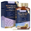 18-em-1 Colágeno Pro com ácido hialurônico, queratina, biotina, VIT A C & E para a pele, cabelo, unhas, articulação e beleza - Cápsulas multi-colágeno Peptídeos com tipo I II III V & X para mulheres e homens - 120 Caps