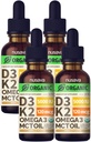 (4 Pack) Vitamina orgânica D3 K2 gotas com óleo MCT Omega 3, 5000 UI, vitamina D líquido de força máxima - sem enchimentos, não-GMO líquido D3 para mais rápida absorção e Imune Suporte (Vanilla, 4 Fl Oz)