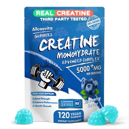 Creatina Mono-hidratado Gummies Complex para Homens e Mulheres - 120 Gummies Advanced Formula, L-Taurine + Vitamina B12 para força muscular, Muscle Builder, Energy Boost, Suplemento Pré-Trabalho -Blueberry