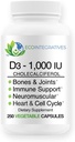 Vitamina D3-1000 UI 25 mcg (Cholecalciferol) Suporte hipoalergénico para músculos, ossos e dentes, mama, próstata, cardiovascular, Colon & Imune Health (250 Cápsulas Veggie)