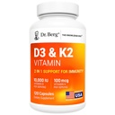 Dr. Berg Força Máxima 2-em-1 Vitamina D3 K2 10.000 UI Naturalmente Derivado D3 4X Lab-Testado e Verificado