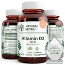Natural Nutra Supreme Vitamina D3 400 UI Softgels, ajuda a aumentar a imunidade, apoiar a saúde dos pulmões, Sunshine Vitamina, ajuda a melhorar a saúde cardiovascular, força óssea e dentes, sem glúten, 100 Softgels