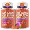 Pastilhas de desintoxicação de fígado de cardo de leite, 18-IN-1 Liver Cleanse Detox & Repair Supplement com berberine, raiz de chicória, alcachofra, raiz de dente-de-leão, Chanca Piedra, Vitaminas B6 B12-Sugar Free, Pacote de 2