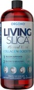 Vivendo Silica Collagen Booster líquido O Vegan Collagen Boosting Drink Suporta Colágeno saudável e produção de elastina para o apoio conjunto e ósseo, Pele brilhante, Cabelo forte & unhas.
