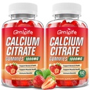 2 Pacote pastilhas de citrato de cálcio, Açúcar livre de citrato de cálcio 1000mg para músculo saudável, Absorção Suplementos de cálcio para adultos e crianças, morango, 120 contagem