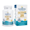 Nórdico Naturals Ultimate Omega 2X com vitamina D3, sabor limão - 60 géis macios - 2150 mg Omega-3 + 1000 UI D3 - EPA & DHA - Cérebro, Coração, & Saúde Imune - 30 Servings