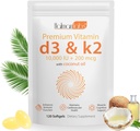 Suplemento de vitamina D3 K2 Softgel, 2-em-1 Micro Ingredientes Vitamina D3 10000 UI + 200 MCG Vitamina K2, Óleo de coco Softgels, Livre de OGM, Suplemento Softgel (120Pcs)