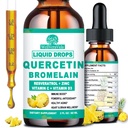Quercetina com gotas líquidas de bromelaína, 4X mais fortes do que cápsulas e pílulas, 7-em-1 Zinco orgânico Quercetina 1000mg com bromelaína 500mg Vitamina C D3 Immune Support for Respiratory Health & Antioxidant