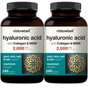 NatureBell 2 Pack Suplementos de ácido hialurônico 2.000 mg        , 480 Cápsulas totais, com HSH & Colágeno Bovinos Hidrolisados – 3 em 1 Suporte para hidratação da pele, lubrificação articular, cabelo e saúde ocular