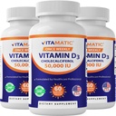 Vitamatic 3 Embalagem Vitamina D3 50.000 UI (como Colecalciferol), Uma Vez por Semana, 1250 mcg, 60 Cápsulas Veggie 1 Ano Abastecimento, Fórmula Progressiva Ajudando Deficiências Vitamina D