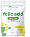 Ácido Fólico 1.000 mcg, 500 óleo de coco Softgels (1mg) □ Vitaminas pré-natais essenciais (Vitamina B9) □ 1,667 mcg DFE □ Terceiro partido testado, sem cores artificiais ou sabores □ Não-GMO, sem glúten
