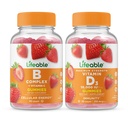 Complexo B viável + vitamina D 10000 UI, chicletes Bundle - Grande degustação, Suplemento de vitamina, Gluten Free, OGM grátis, mastigável