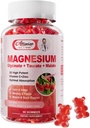 Glicenato de magnésio Gummies, Magnesium Potássio Suplemento com Taurate, Malate, Vitaminas D, C, B6, Cálcio, Suporte Corpo,Gulmos de magnésio de framboesa para adultos e crianças