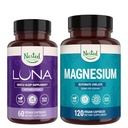 Aninhado Naturals Luna Sleep Aid & Magnésio Glicinato Quelato para Sono, Relaxação, & Recuperação (180 Cápsulas)