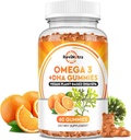 Omega 3 Gummies, Omega 3 Suplementos de óleo de peixe Alternativa com EPA & DHA, CoQ10, Folato, Vitamina A, D3, E, Suporta Cérebro, Conjunção, Coração, Olho e Sistema Imune Flavor de função laranja, 60 Gummies