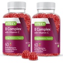 Viteey Vitamina B Complex Gummies com Vitamina C - Energia, Metabolismo e Apoio Imune - B6, B12, Niacina, Ácido Fólico, Biotina, Cálcio - Vegan, Sem Glúten - 120 Contagem