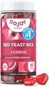 Arroz de fermento vermelho sem açúcar com gomas CoQ10 - Suplementos de colesterol com levedura de arroz vermelho 1000 mg. - Complexo de pastilhas de colesterol - Vegan, Não-GMO, Sem glúten e Suplemento sem citrinina